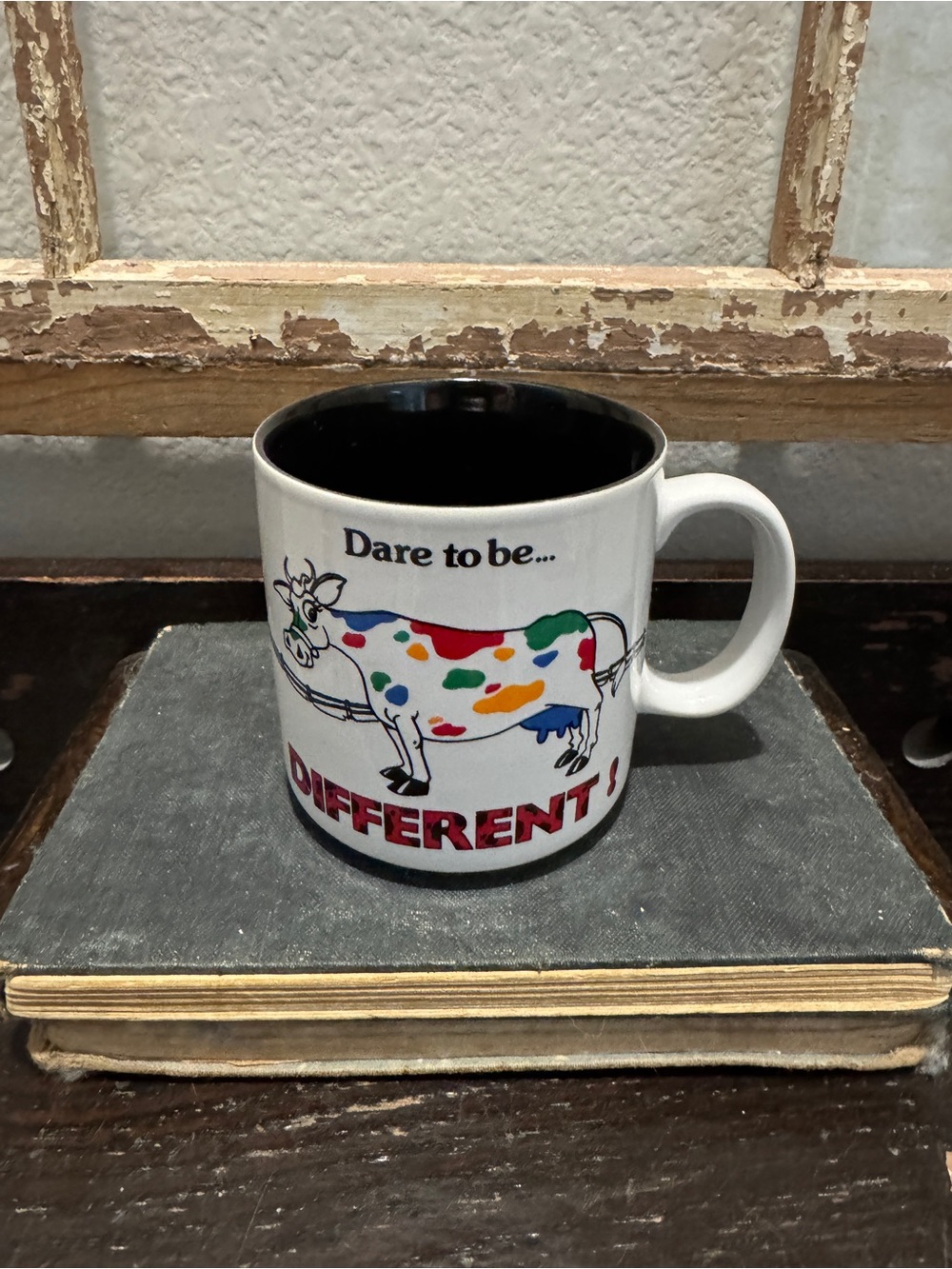 Vintage Dare to Be Different Colorful Cow Ceramic Mug